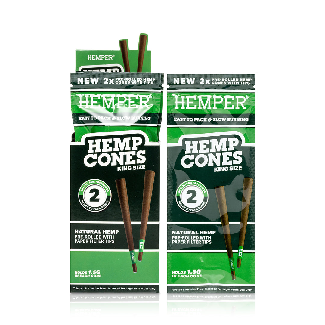 Pre-Rolled 2PK King Size Paper Tip Hemp Cones | 12ct Display